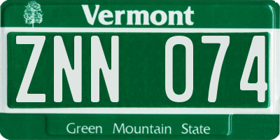 VT license plate ZNN074