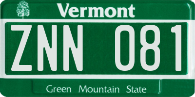 VT license plate ZNN081