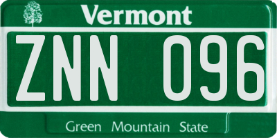 VT license plate ZNN096