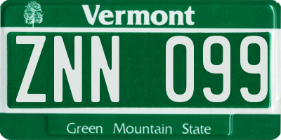 VT license plate ZNN099