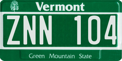 VT license plate ZNN104