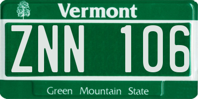 VT license plate ZNN106