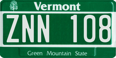 VT license plate ZNN108