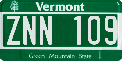 VT license plate ZNN109
