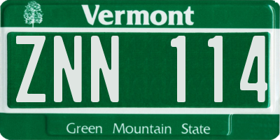 VT license plate ZNN114