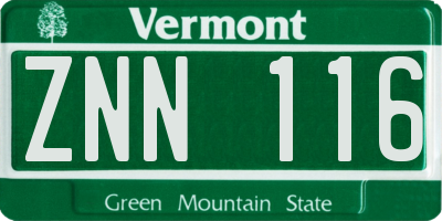 VT license plate ZNN116