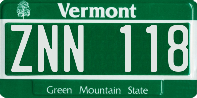 VT license plate ZNN118