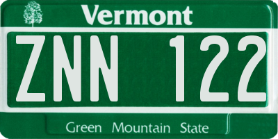 VT license plate ZNN122