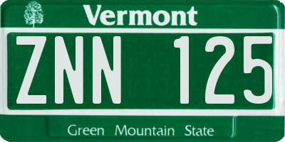 VT license plate ZNN125