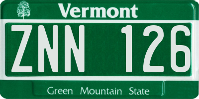 VT license plate ZNN126
