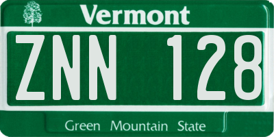 VT license plate ZNN128
