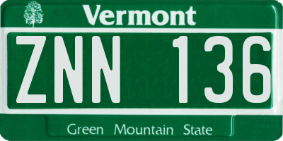 VT license plate ZNN136