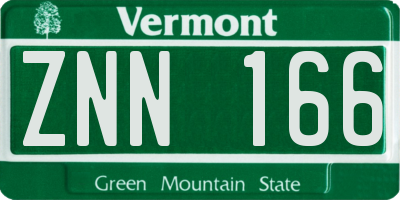 VT license plate ZNN166