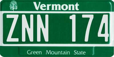 VT license plate ZNN174
