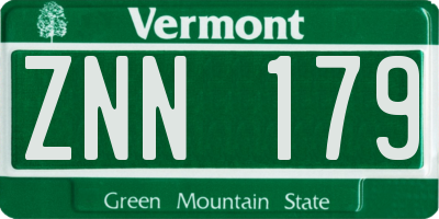 VT license plate ZNN179