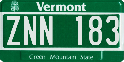 VT license plate ZNN183