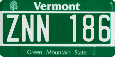 VT license plate ZNN186