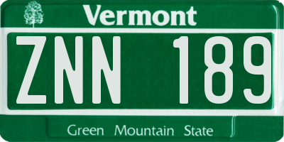 VT license plate ZNN189