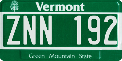 VT license plate ZNN192