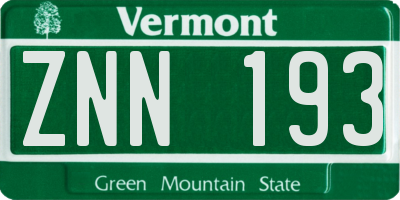 VT license plate ZNN193