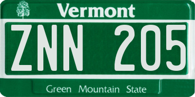 VT license plate ZNN205