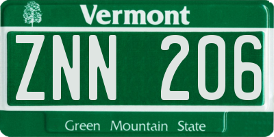VT license plate ZNN206