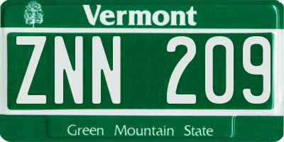 VT license plate ZNN209