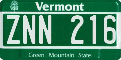VT license plate ZNN216