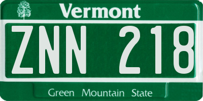 VT license plate ZNN218