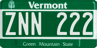 VT license plate ZNN222