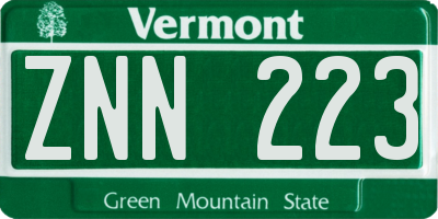 VT license plate ZNN223