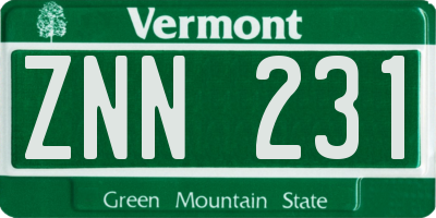 VT license plate ZNN231