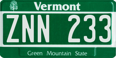 VT license plate ZNN233