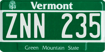 VT license plate ZNN235