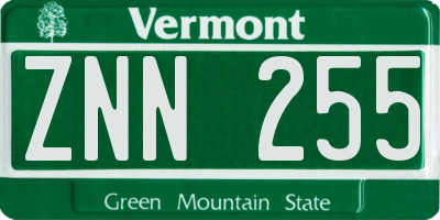 VT license plate ZNN255