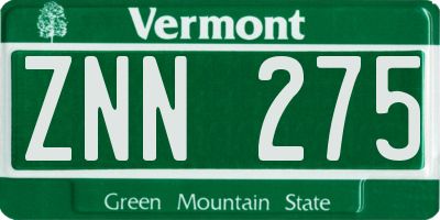 VT license plate ZNN275