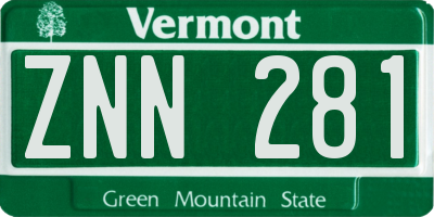 VT license plate ZNN281
