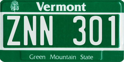 VT license plate ZNN301