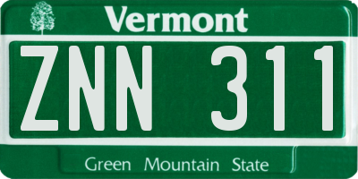 VT license plate ZNN311