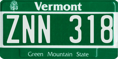 VT license plate ZNN318