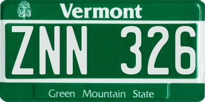 VT license plate ZNN326