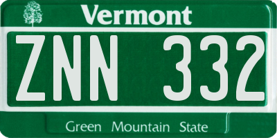 VT license plate ZNN332