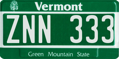 VT license plate ZNN333