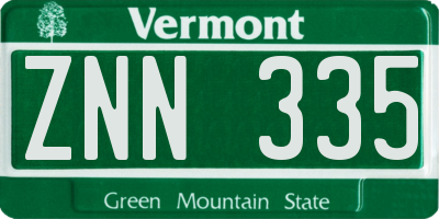 VT license plate ZNN335