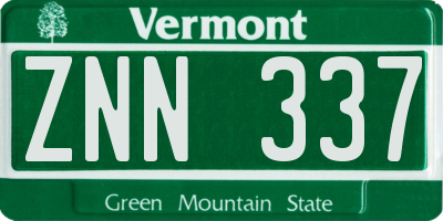 VT license plate ZNN337