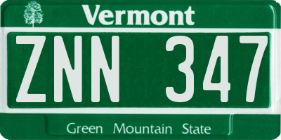VT license plate ZNN347