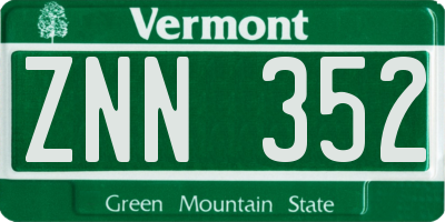 VT license plate ZNN352