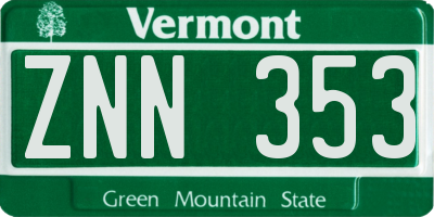 VT license plate ZNN353