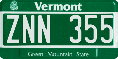 VT license plate ZNN355