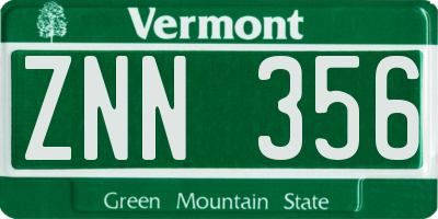 VT license plate ZNN356